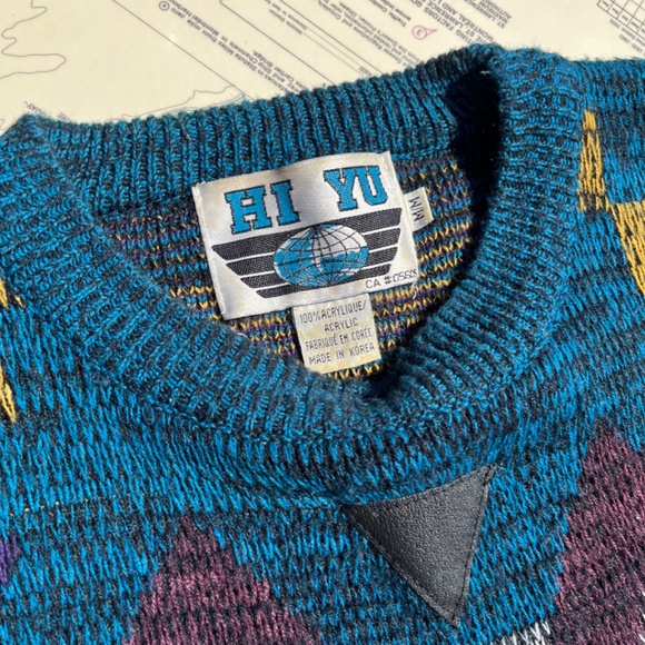 Vintage 90s Hi Yu Leather Trimmed Dad Sweater - Picture 3 of 5